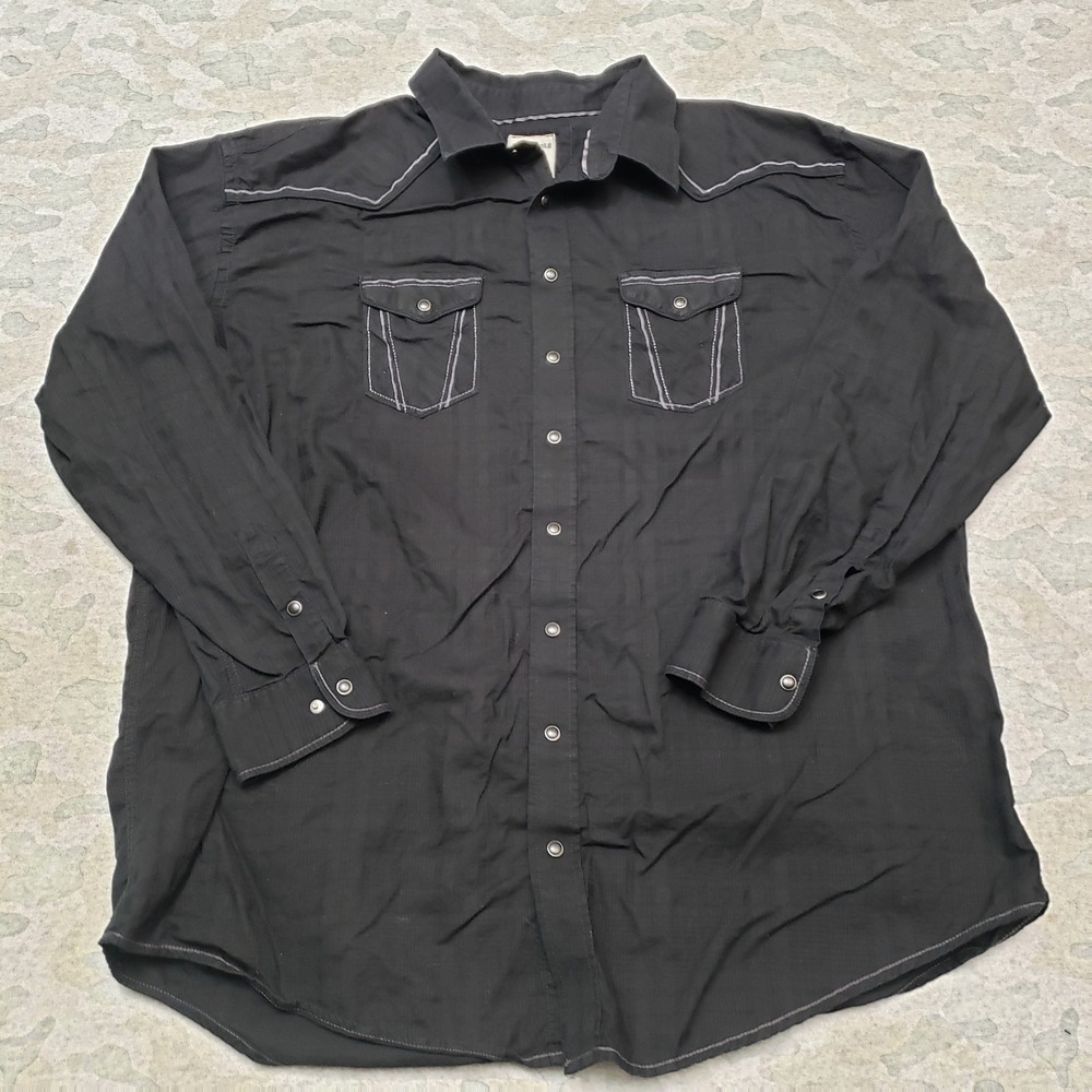Panhandle Rough Stock Shirt Mens 2XL Black Pockets Pearl Snap Long Sleeve Rodeo